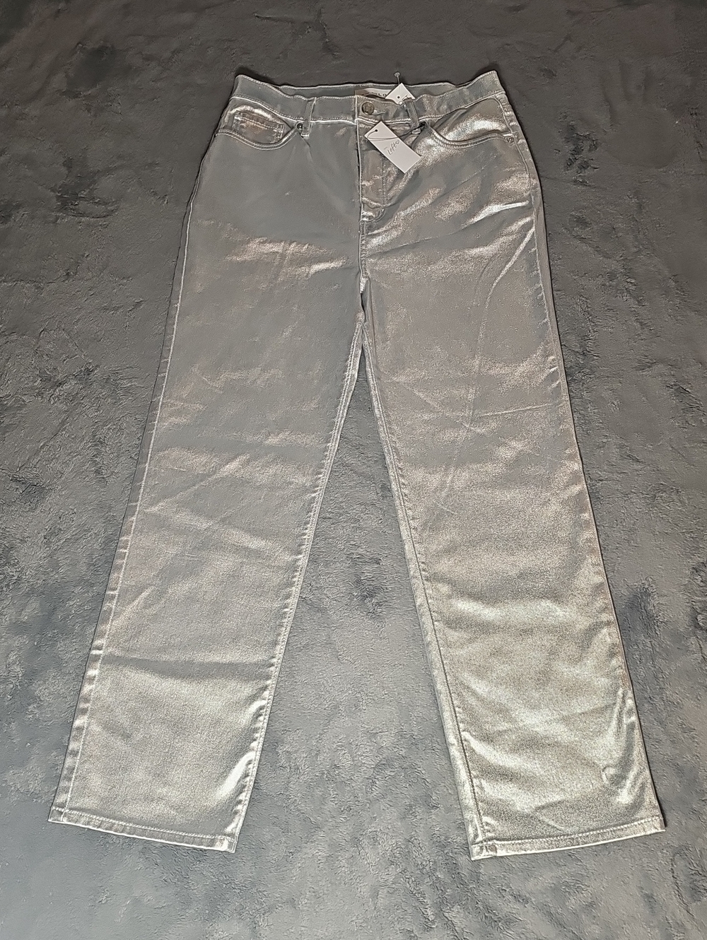 LOFT Silver Metallic Coated High Rise Straight Leg Jeans Women's Size 6 28 NEW